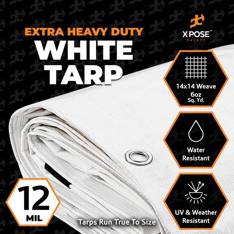 xpose safety Heavy Duty White Poly Tarp 6' X 8' - Multipurpose Protective Cover - Durable, Waterproof, Weather Proof, Rip and Tear Resistant - Extra Thick 12 Mil Polyethylene - by Xpose Safety - Image 3
